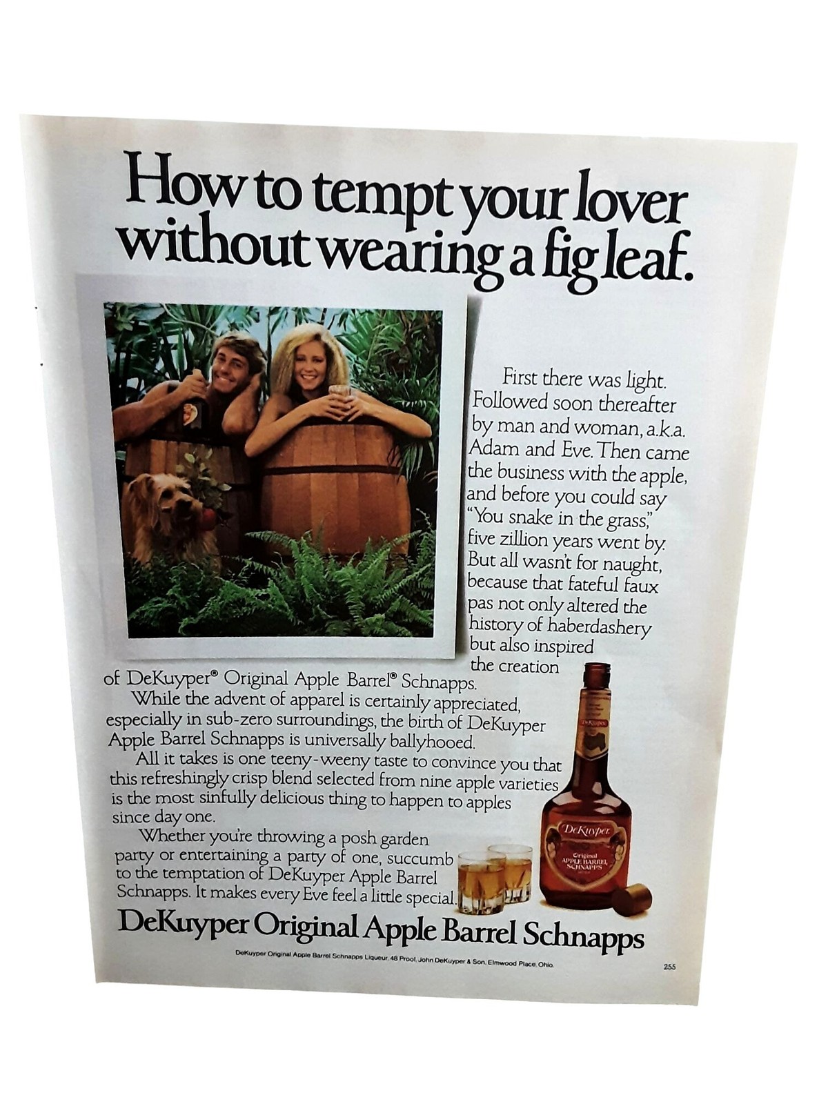 1985 DeKuyper Apple Barrel Schnapps Vintage Print Ad Adam Eve Fig Leaf 1985 DeKuyper Apple Barrel Schnapps Vintage Print Ad Adam Eve Fig Leaf