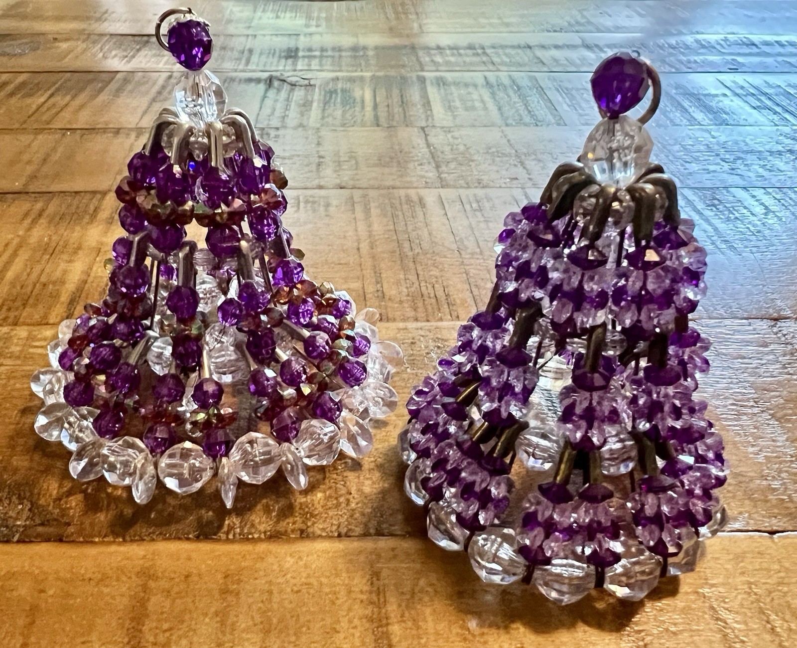 Pair Handmade Purple Bead Christmas Bell Ornaments Unique