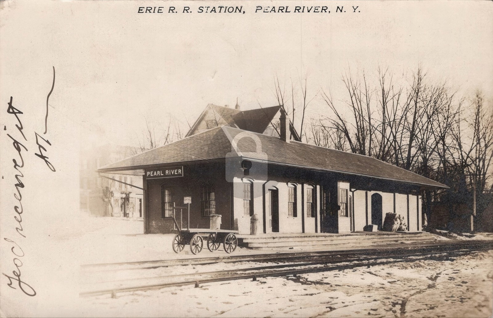 Erie Railroad Station Pearl River NY NY 1907 Winter Scene RPPC Postcard COPY