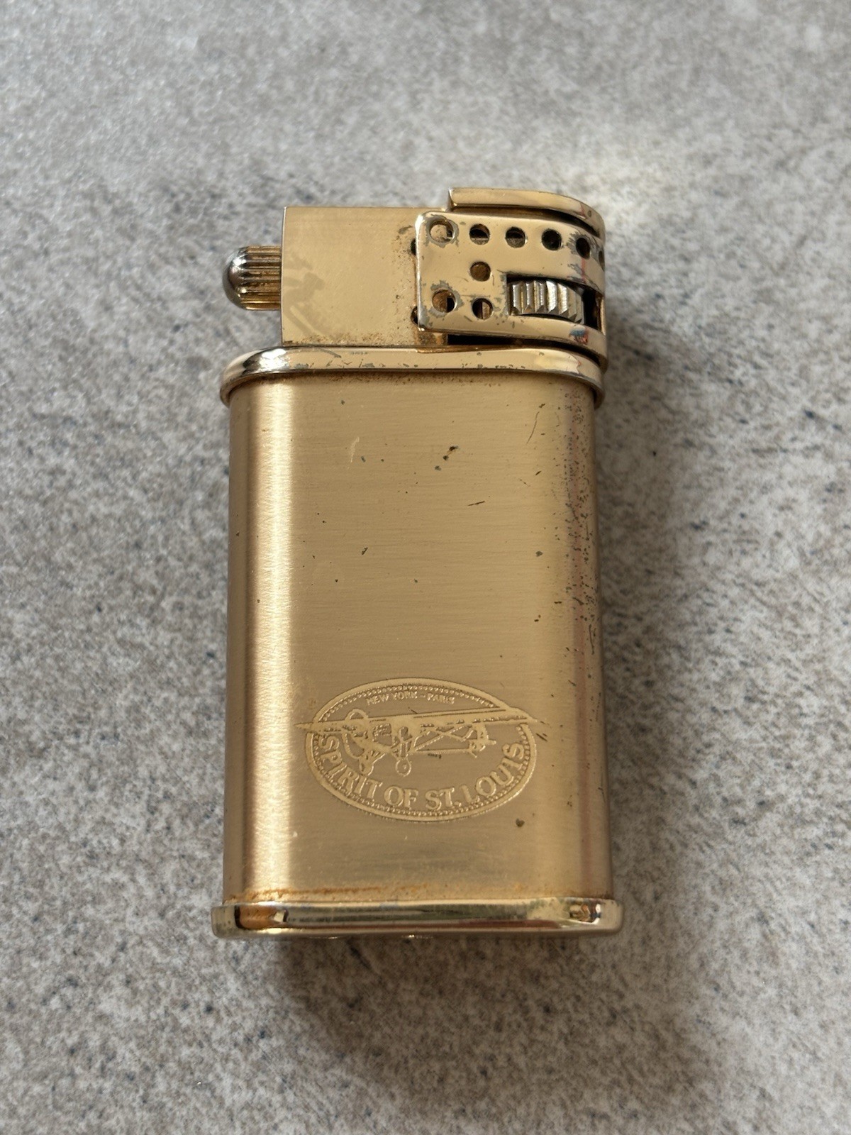 Vintage Spirit of St Louis Gold Tone Lighter Made in Korea Aviation Collectible