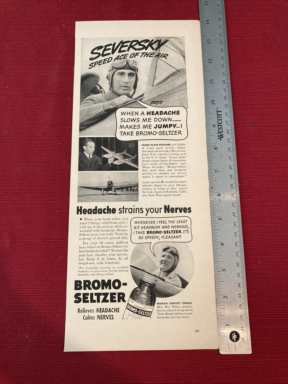 Famed Plane Designer Alexander DeSeversky for Bromo-Seltzer 1940’s Print Ad