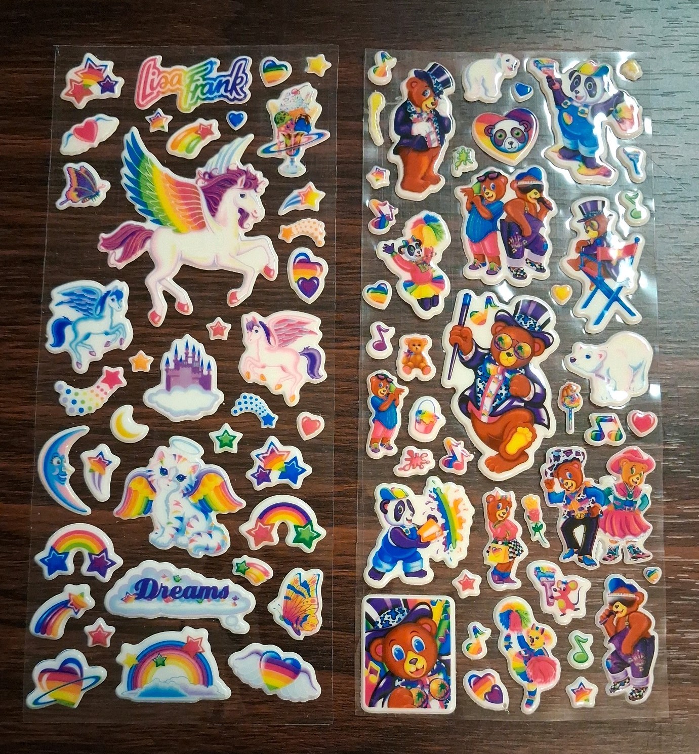 Vintage Lisa Frank 2 Puffy Sticker Sheets Bears Skye Pegasus Sky Castle Painter 
