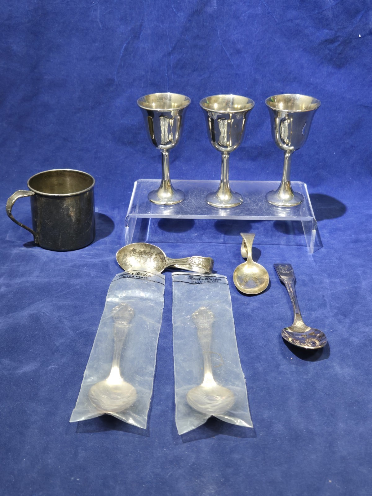 Vintage Silver Estate Lot Webster Sterling Tabbyland Spoon 1881 Cup Fork Goblets
