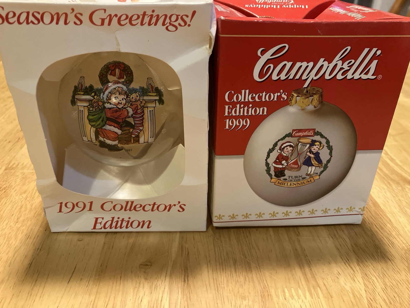 Lot of 2 Vintage Campbells Kids Collector Christmas Ornaments 1991 & 1999 NIB Lot of 2 Vintage Campbells Kids Collector Christmas Ornaments 1991 & 1999 NIB