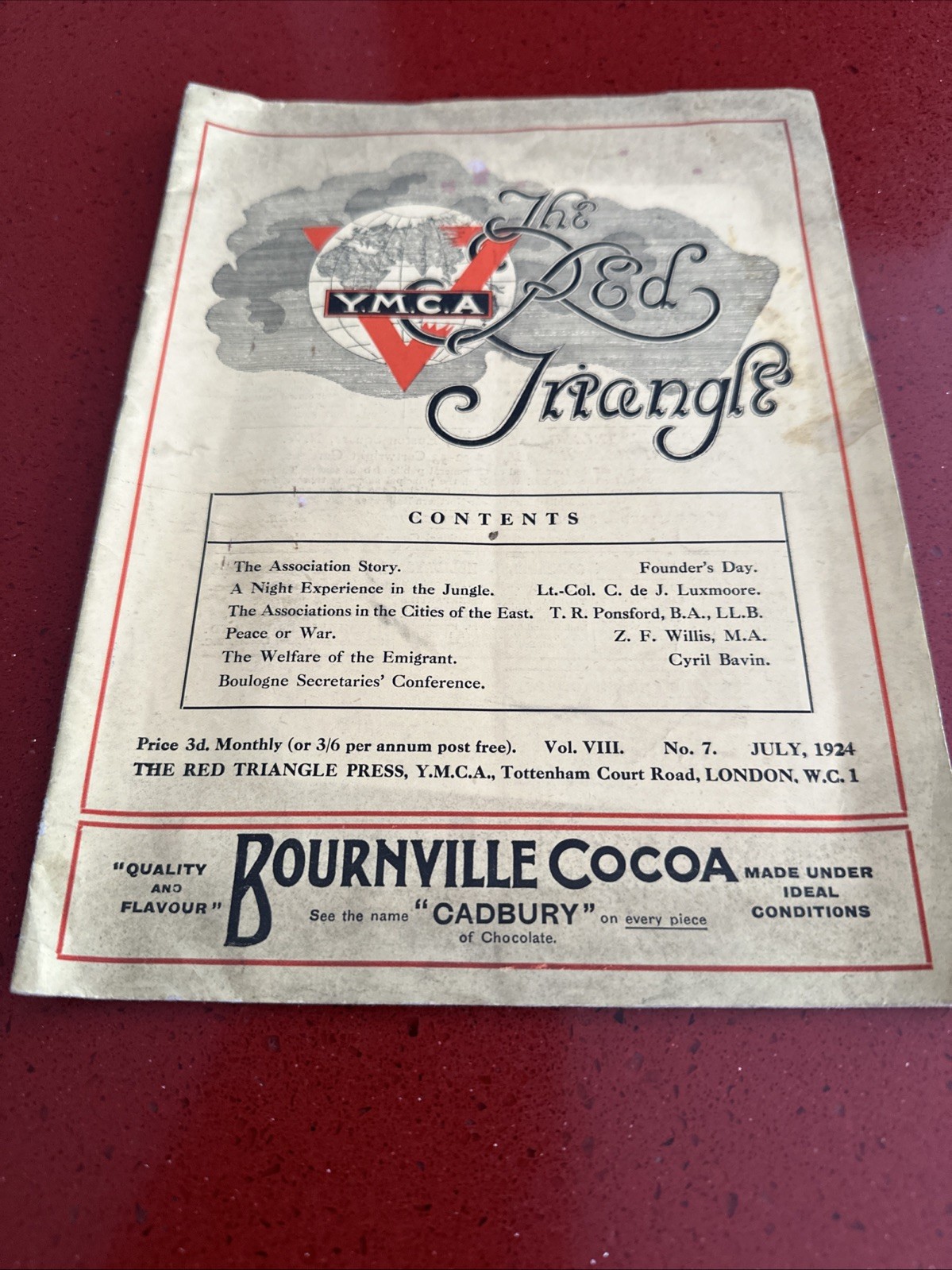 ANTIQUE YMCA MAGAZINE “ THE RED TRIANGLE” dated July 1924