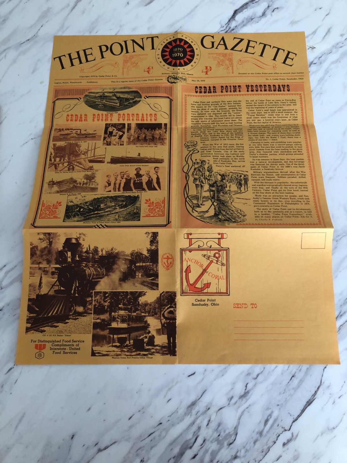 1970 Cedar Point Amusement Park The Point Gazette Poster & Menu 17x 21.5\