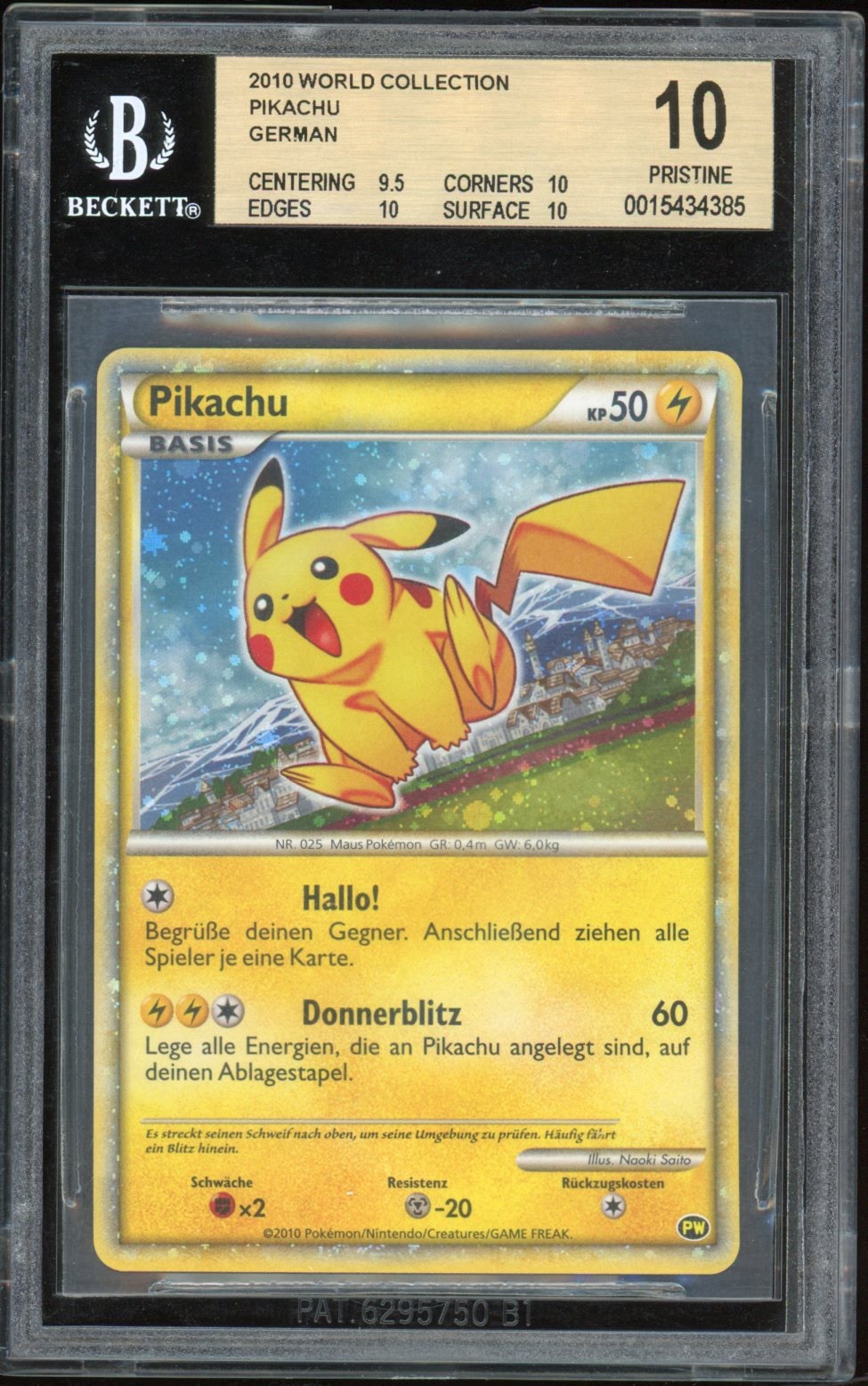 2010 Pokemon GERMAN World Collection Promo Pikachu Holo BGS 10 PRISTINE 2010 Pokemon GERMAN World Collection Promo Pikachu Holo BGS 10 PRISTINE