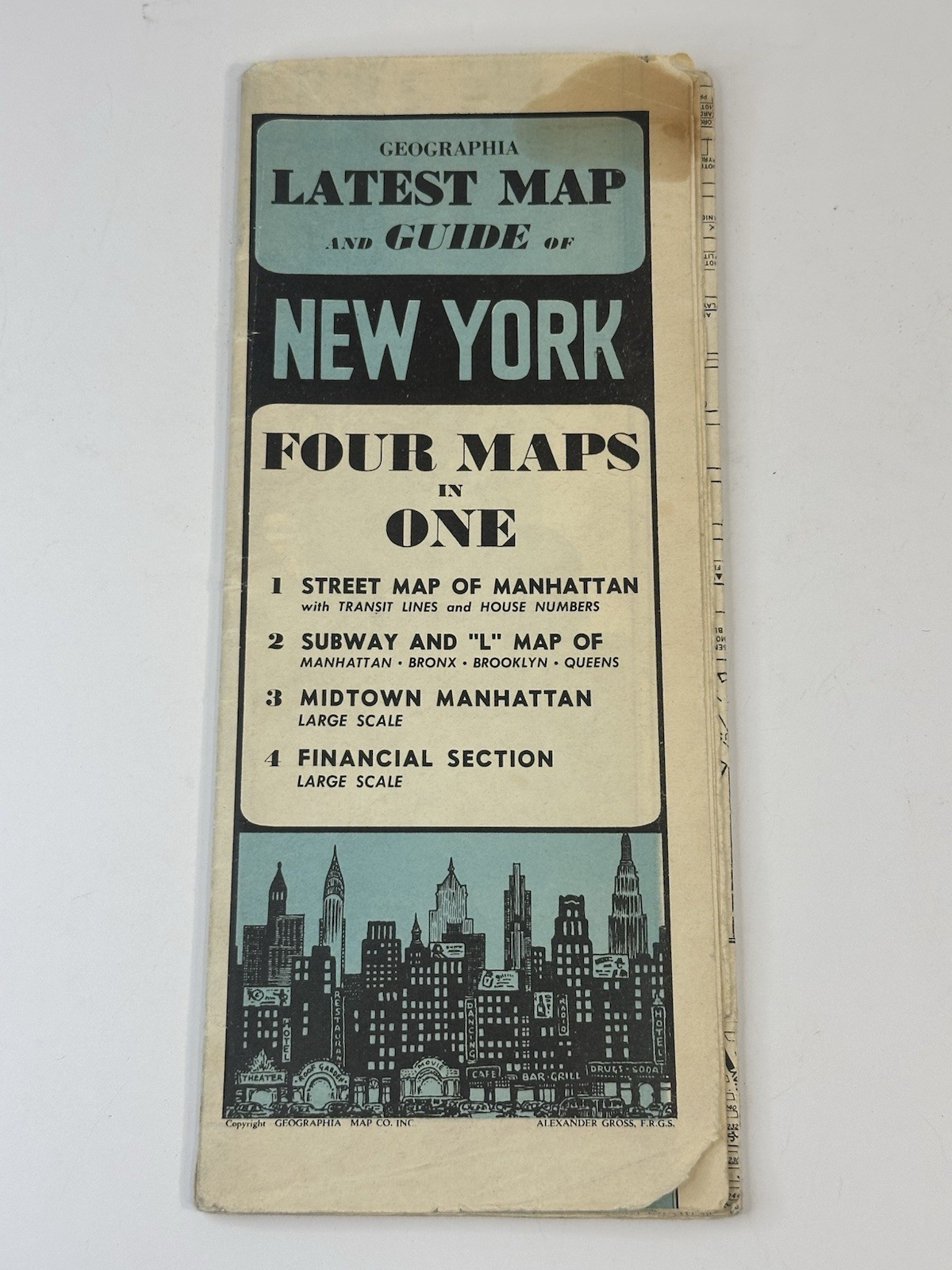 1945 Geographia New York Map Guide Alexander Gross Manhattan Subway L Train