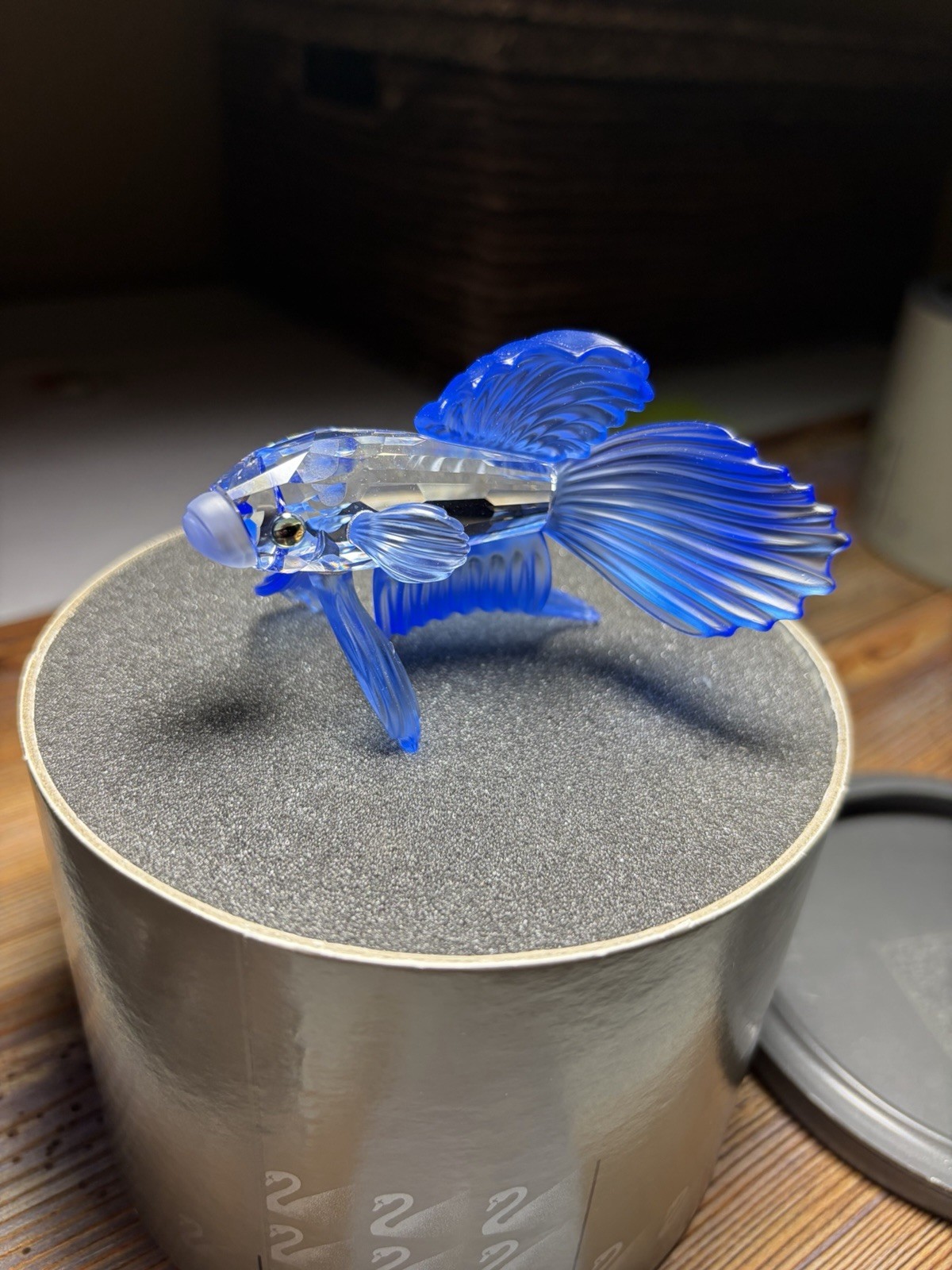 Swarovski Silver Crystal  Siamese Fight Fish Beautiful Blue Austria Nice W/Box
