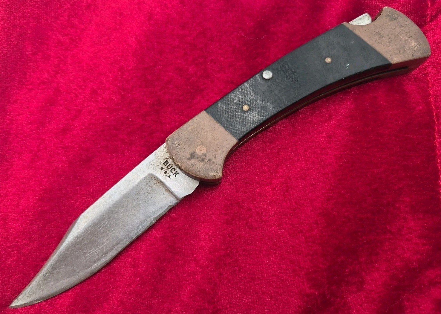 VINTAGE 1ST VER BUCK 3PIN 112 RANGER MICARTA LOCKBACK FOLDING HUNTER BOWIE KNIFE