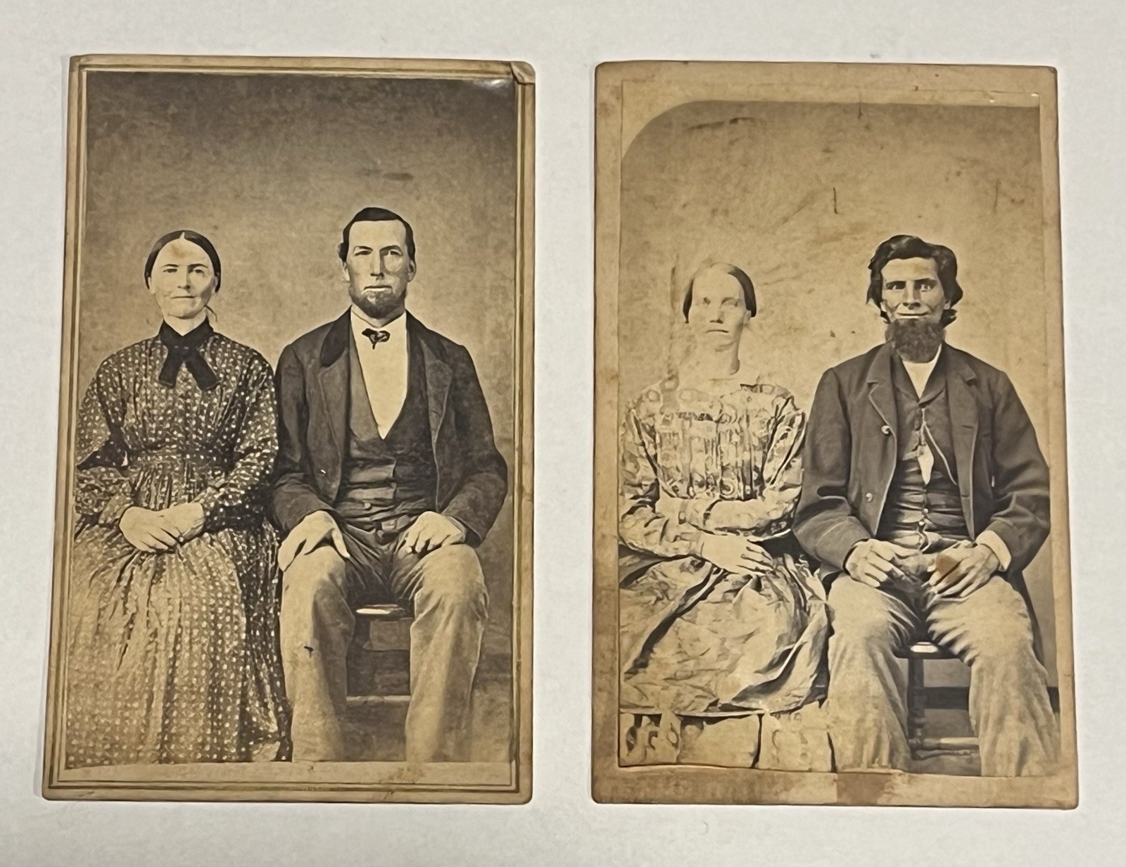 2 Antique CDVs Victorian Couples Logan Ohio W.M. Oaks 2 Cent Revenue Stamps