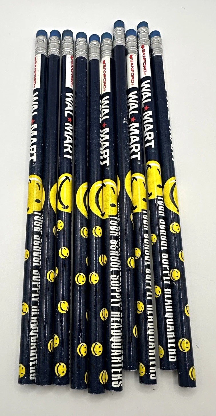 10 Vintage Walmart Sanford Pencils Smiley Face School Supply HQ unused Promo