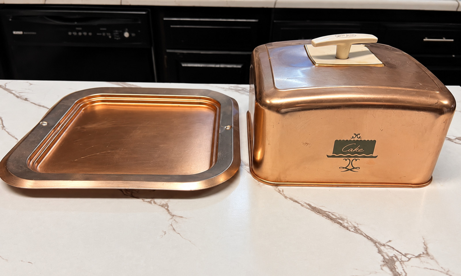 Vintage 1950s West Bend Square Copper Aluminum Cake Carrier Locking Lid Retro...