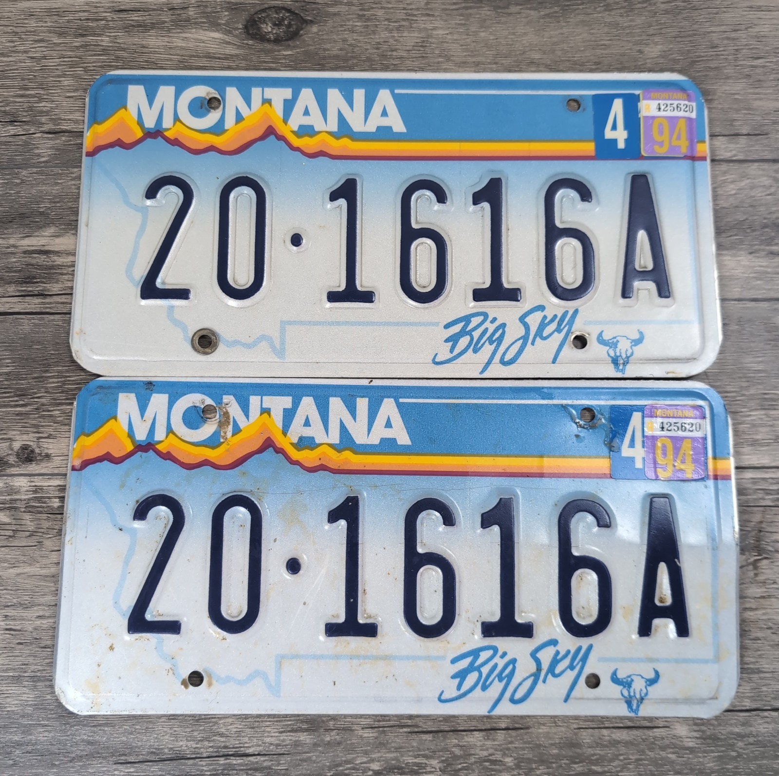 Pair of 1994 Montana License Plates Match Numbers Complete Automotive 90a Decor