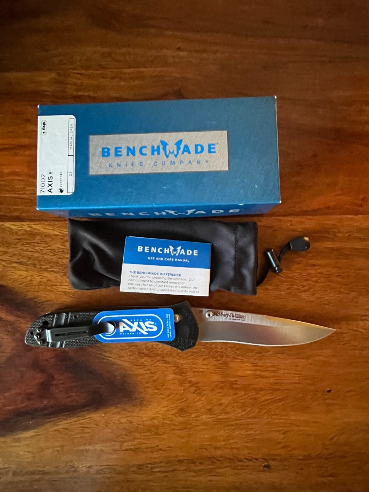 BNIB: Benchmade - 710 McHenry & Williams - Satin D2 Plain Blade G10 Scales