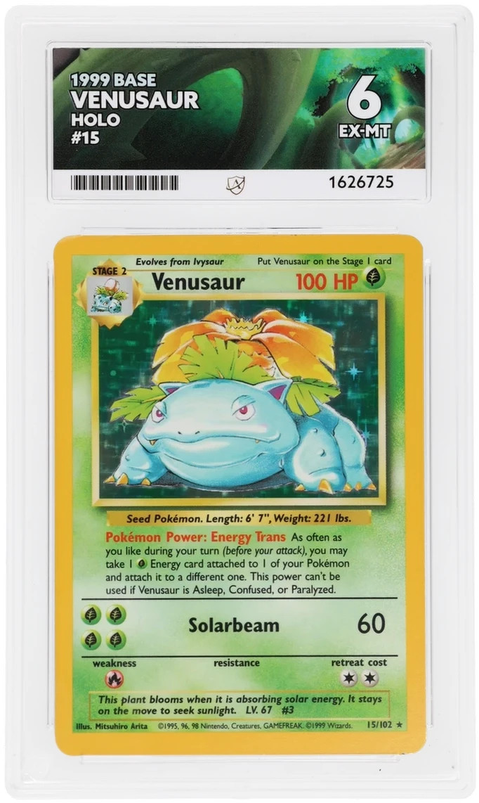 Venusaur Holo 15/102 1999 Pokemon Base Set ACE 6 EX-MT Vintage WOTC