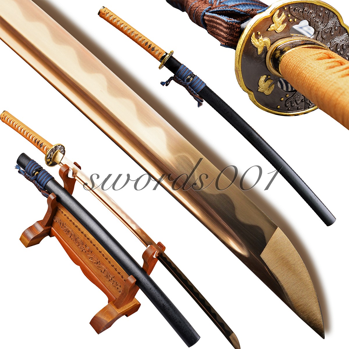 Electroplated Gold Sharp Blade Japanese Samurai Katana Sword T10 Carbon Steel
