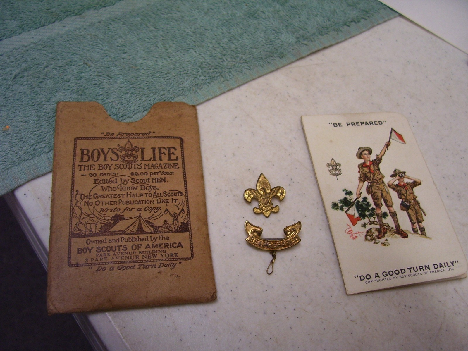 1911 Boy Scout Pins and 1930 Membership Card & Boys Life Sleeve 1911 Boy Scout Pins and 1930 Membership Card & Boys Life Sleeve