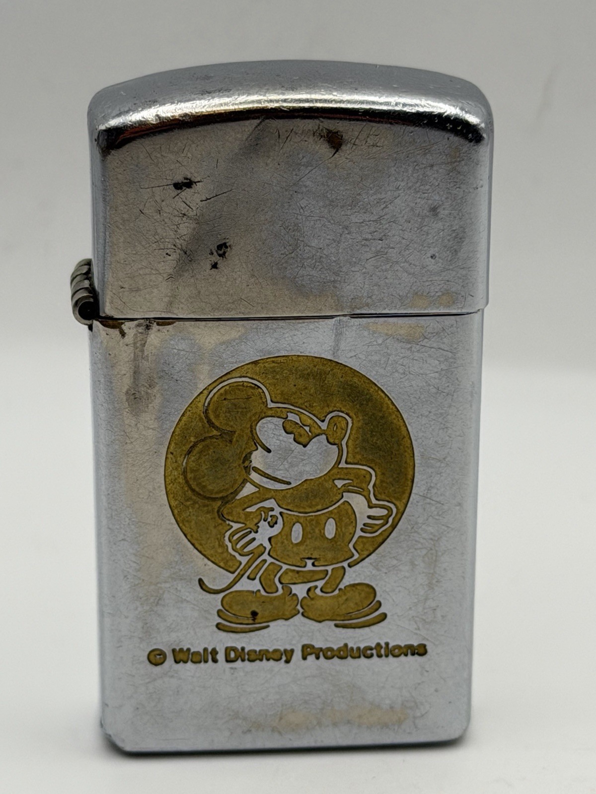 Vintage 1972 Walt Disney Mickey Mouse High Polish Chrome Slim Zippo Lighter Vintage 1972 Walt Disney Mickey Mouse High Polish Chrome Slim Zippo Lighter