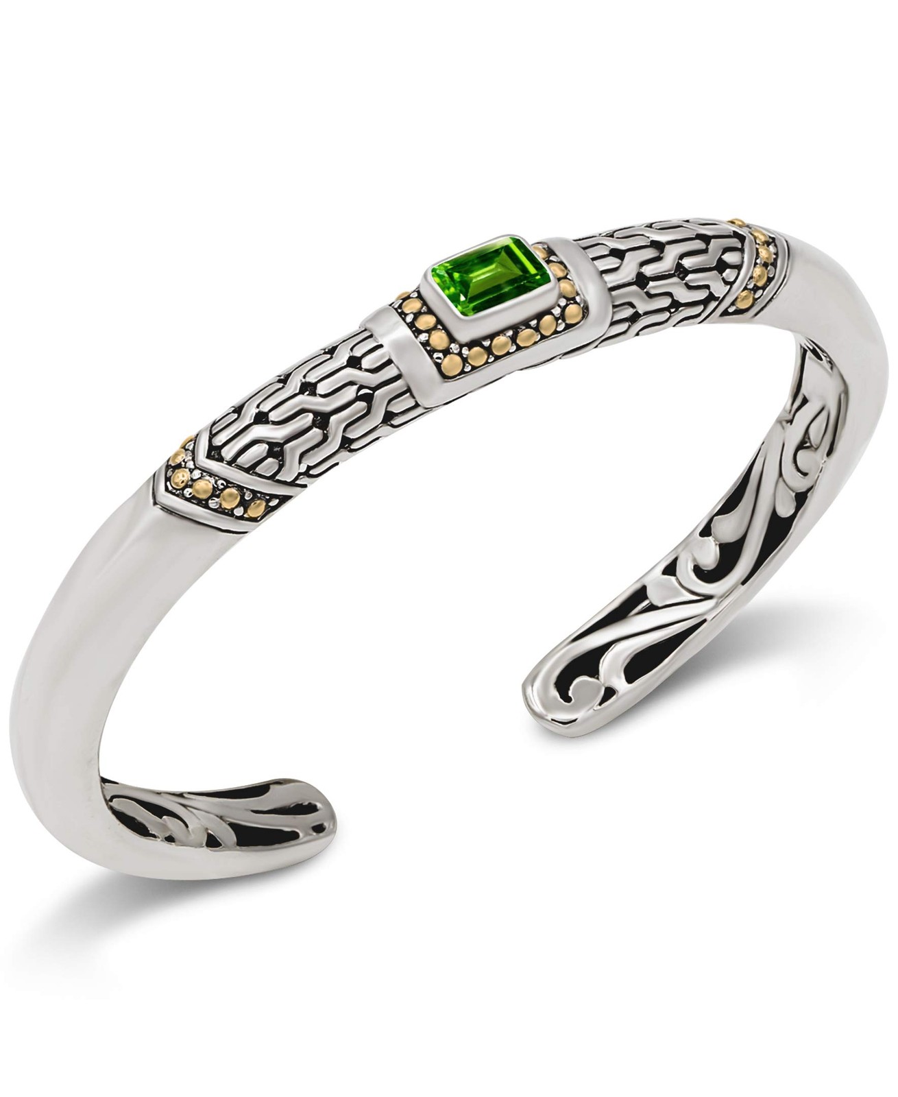 DEVATA Sterling Silver 925 Gold Peridot Birthstone Filigree Cuff Bracelet M DEVATA Sterling Silver 925 Gold Peridot Birthstone Filigree Cuff Bracelet M