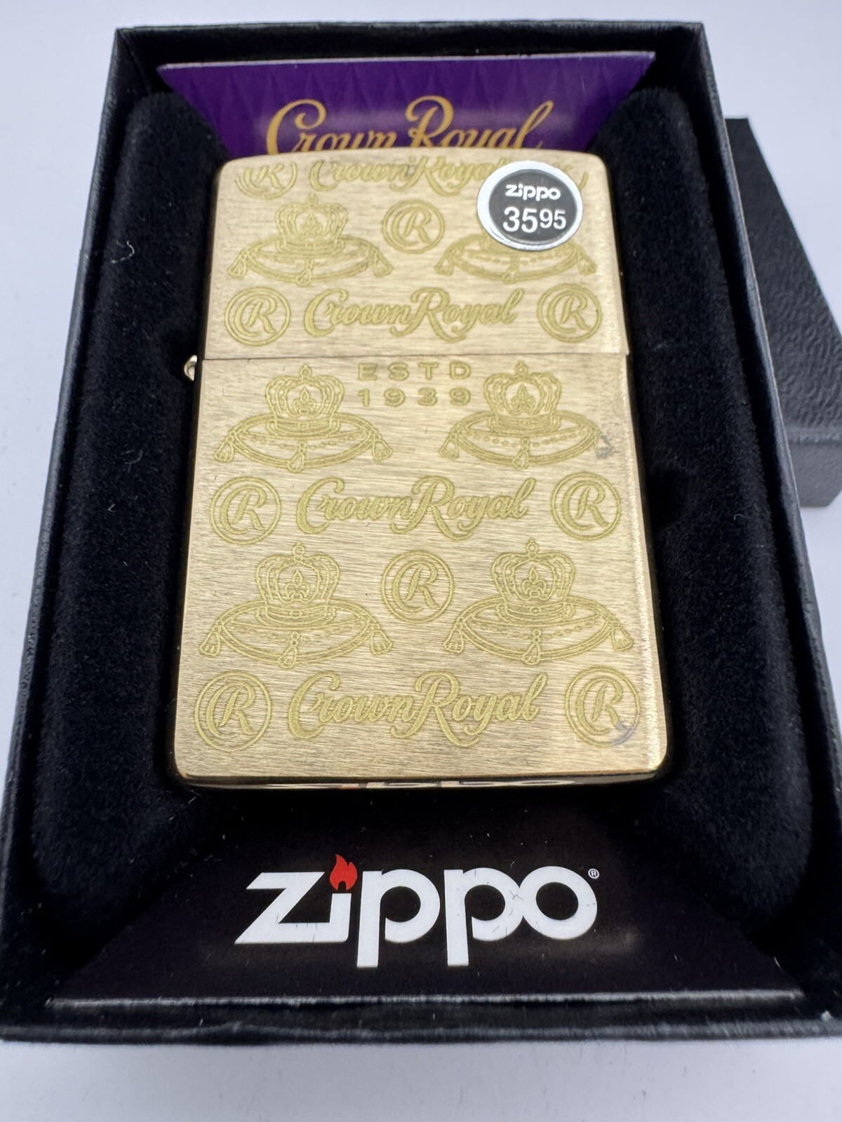 Zippo Crown Royal Elegance Design Engraved Lighter - 46299 - Brass - New Zippo Crown Royal Elegance Design Engraved Lighter - 46299 - Brass - New
