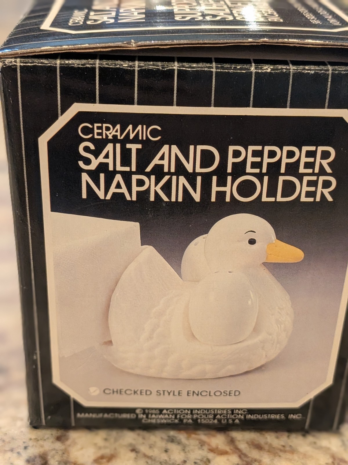 Vintage Ceramic Duck Salt and Pepper Napkin Holder Cottagecore Farmhouse Country