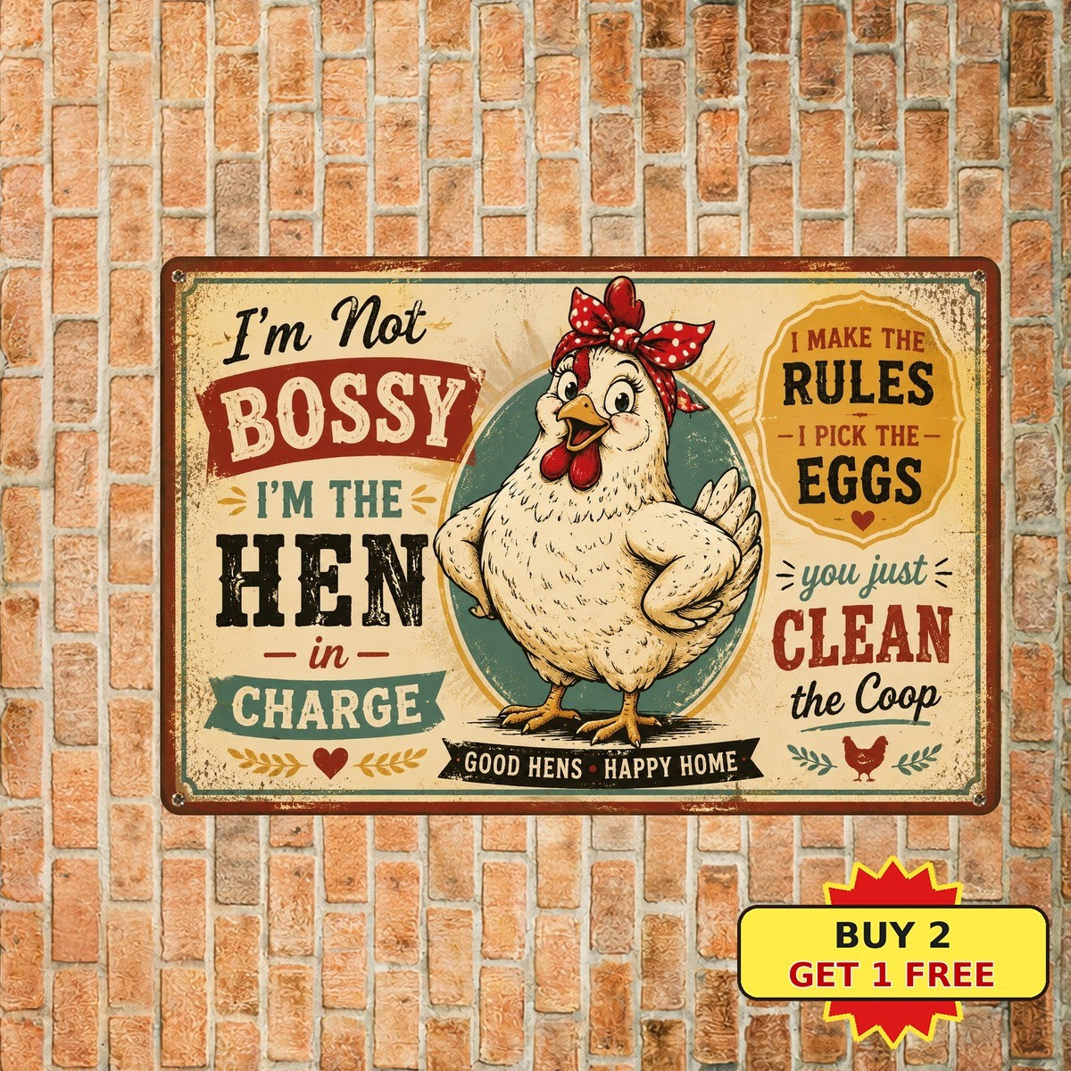 Funny Chicken Farmhouse Kitchen Breakfast Poultry Animal Metal Tin Sign Plaque