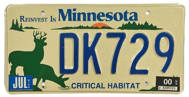 Vintage Minnesota 2000 Critical Habitat Deer Buck Specialty License Plate DK 729