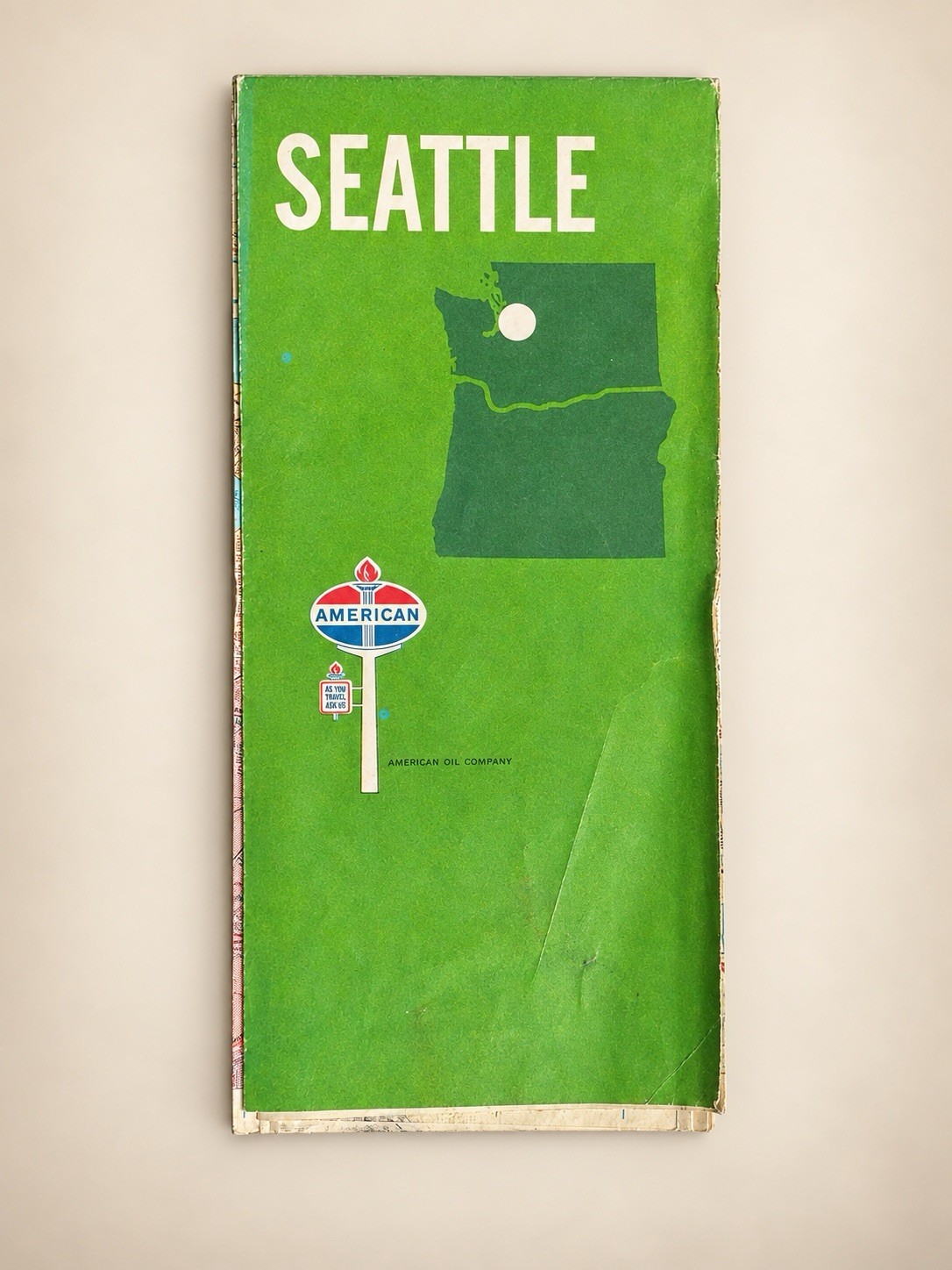1970 American Oil Seattle Street Map Rand McNally Vintage Gas Station