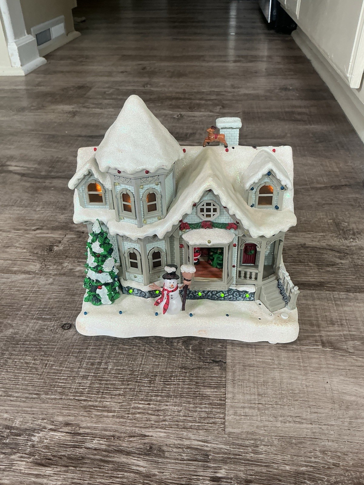 Avon Light Up Christmas House with Music Snowman Santa Inside