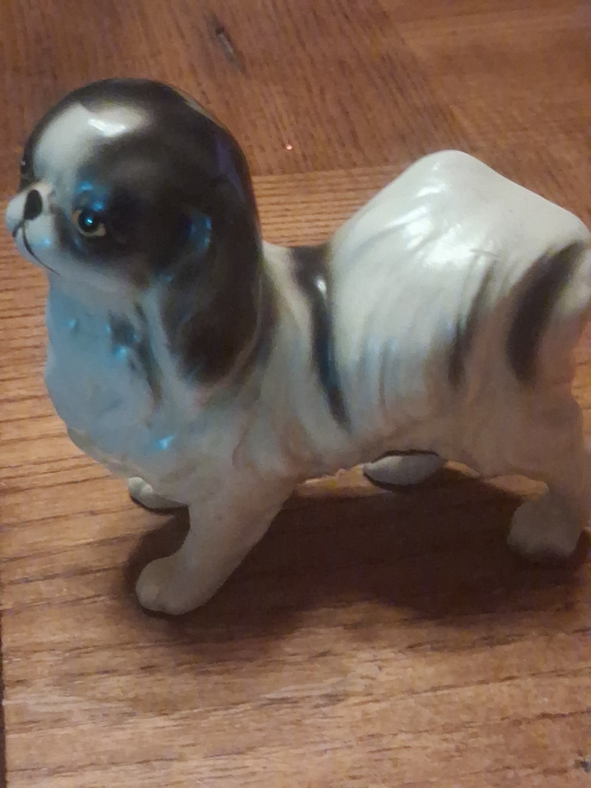 Vintage Black and White Pekingese Dog Figurine Made in Japan