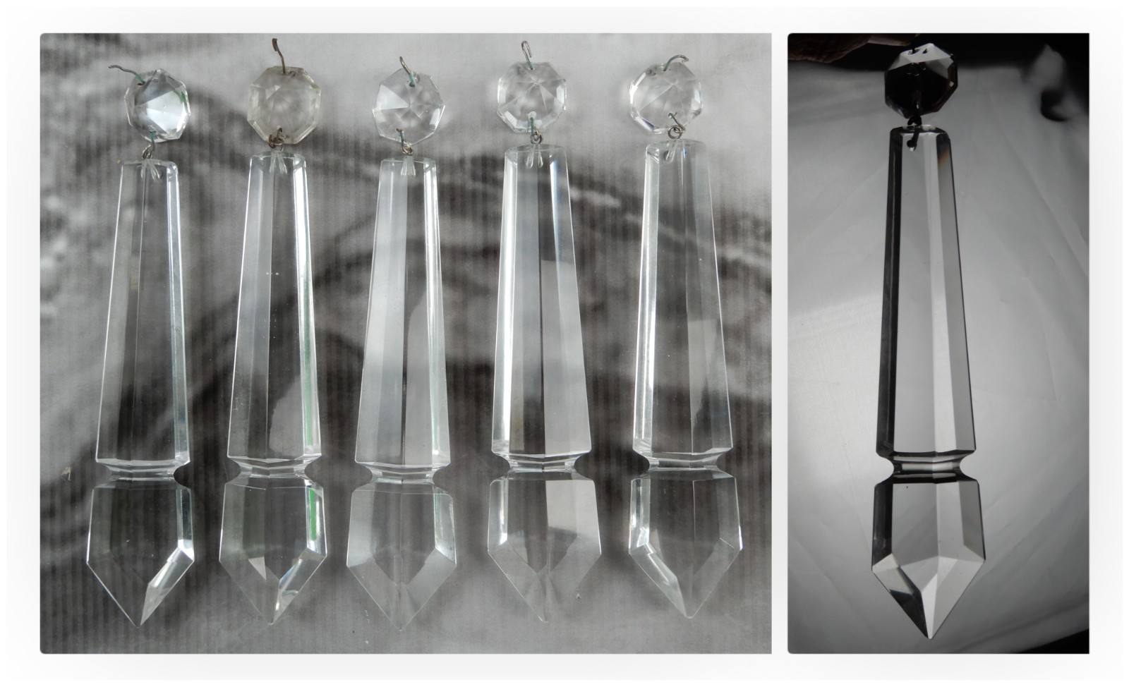 Set of 5 Pc.Vintage 7-1/4” Cut Crystal Spear Frog Drop Prisms 1-1/4\