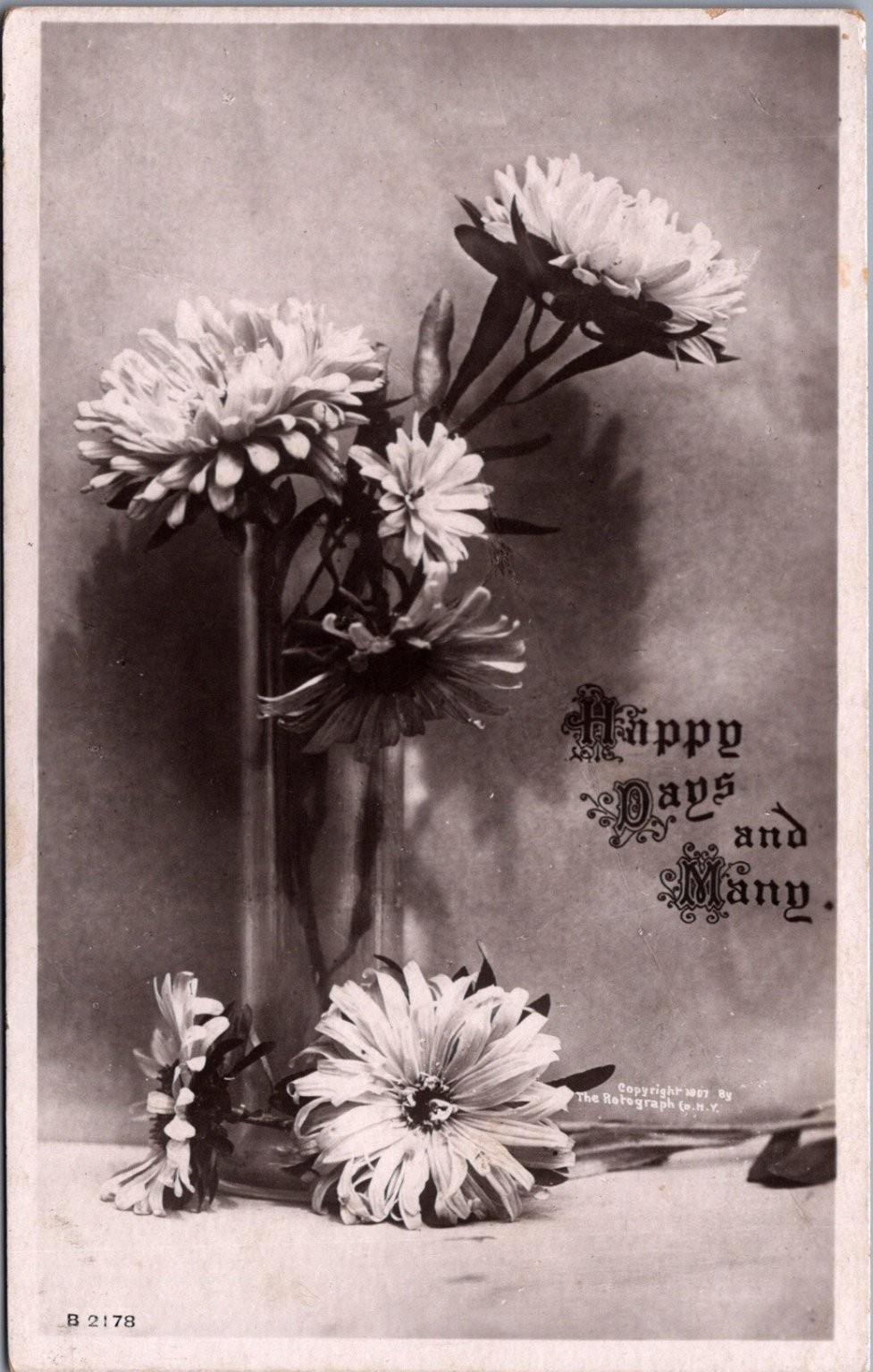 1907 RPPC Happy Days & Many Flowers Postcard, Rotograph Co. New York 1907 RPPC Happy Days & Many Flowers Postcard, Rotograph Co. New York