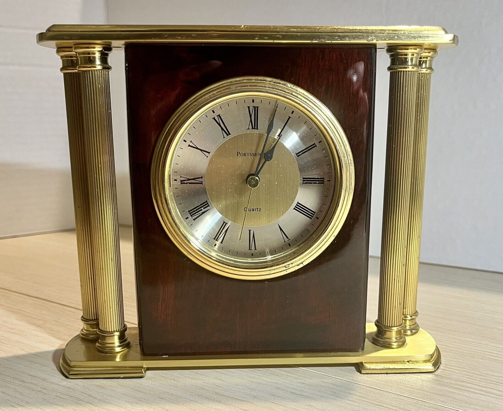 J.Crew Clock Portsmouth Quartz Wood And Brass Desktop 