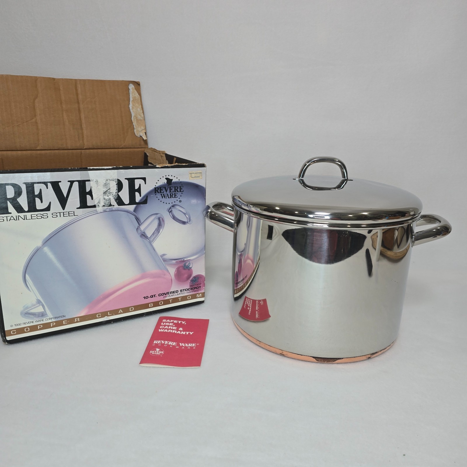 Vtg 1801 Revere Ware Commercial Copper Bottom Stock Pot 10 Qt -88 w/ Lid NOS Vtg 1801 Revere Ware Commercial Copper Bottom Stock Pot 10 Qt -88 w/ Lid NOS