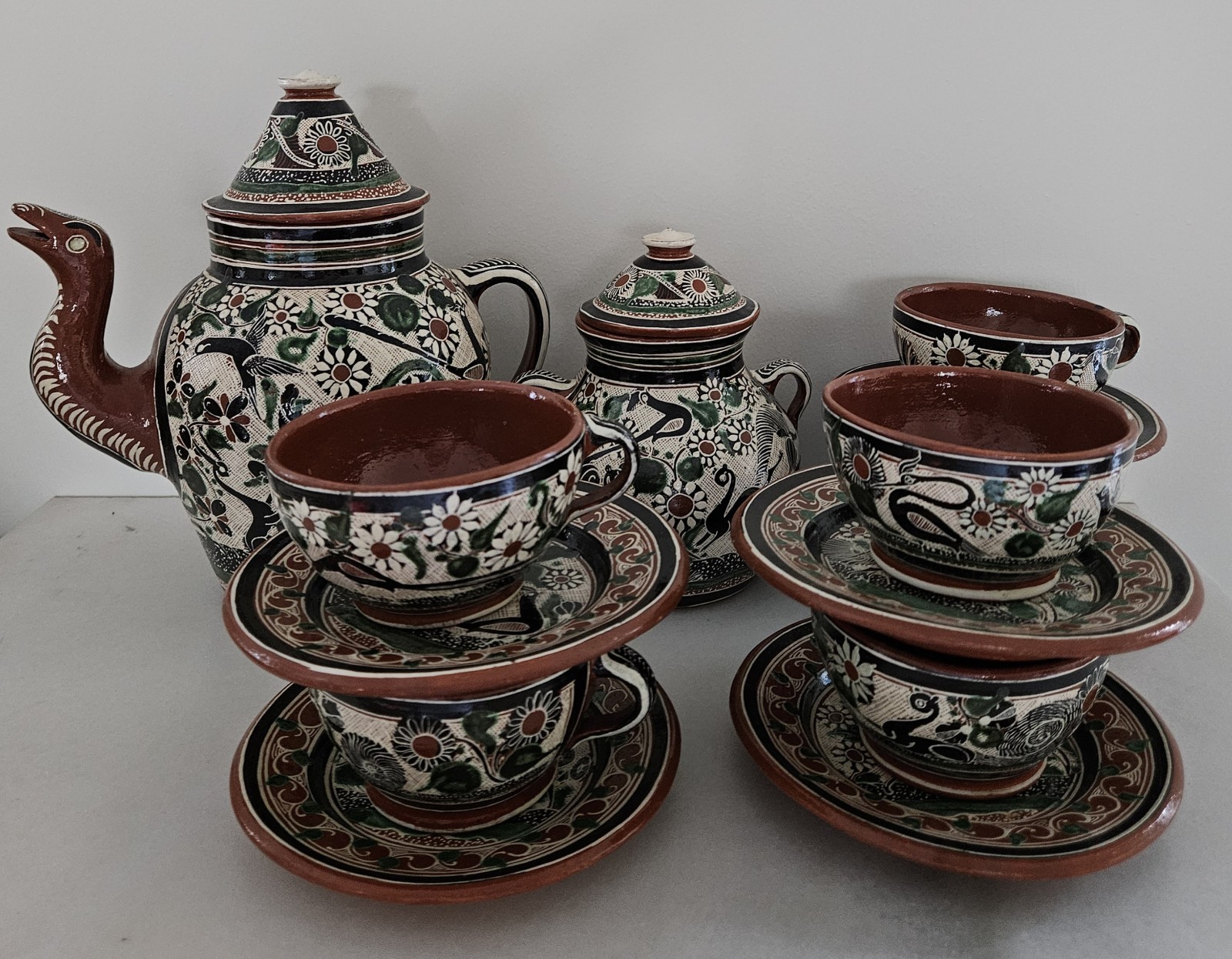 Rare 16 -Pc Vintage Jose' Bernabe' Tonala' Petatillo Pottery Coffee/Tea Service
