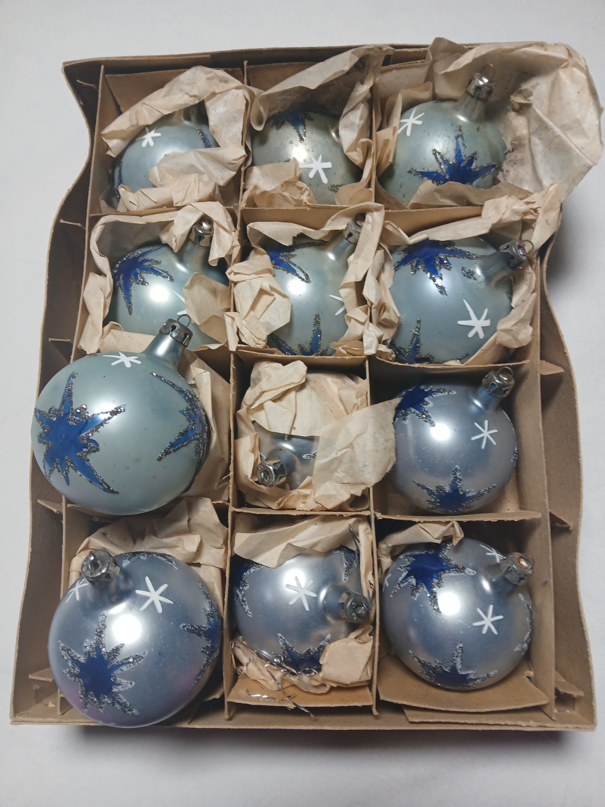 Rare 12 Vtg MCM Blue Glass Atomic Star Sputnik Christmas Ornaments Poland Rare 12 Vtg MCM Blue Glass Atomic Star Sputnik Christmas Ornaments Poland