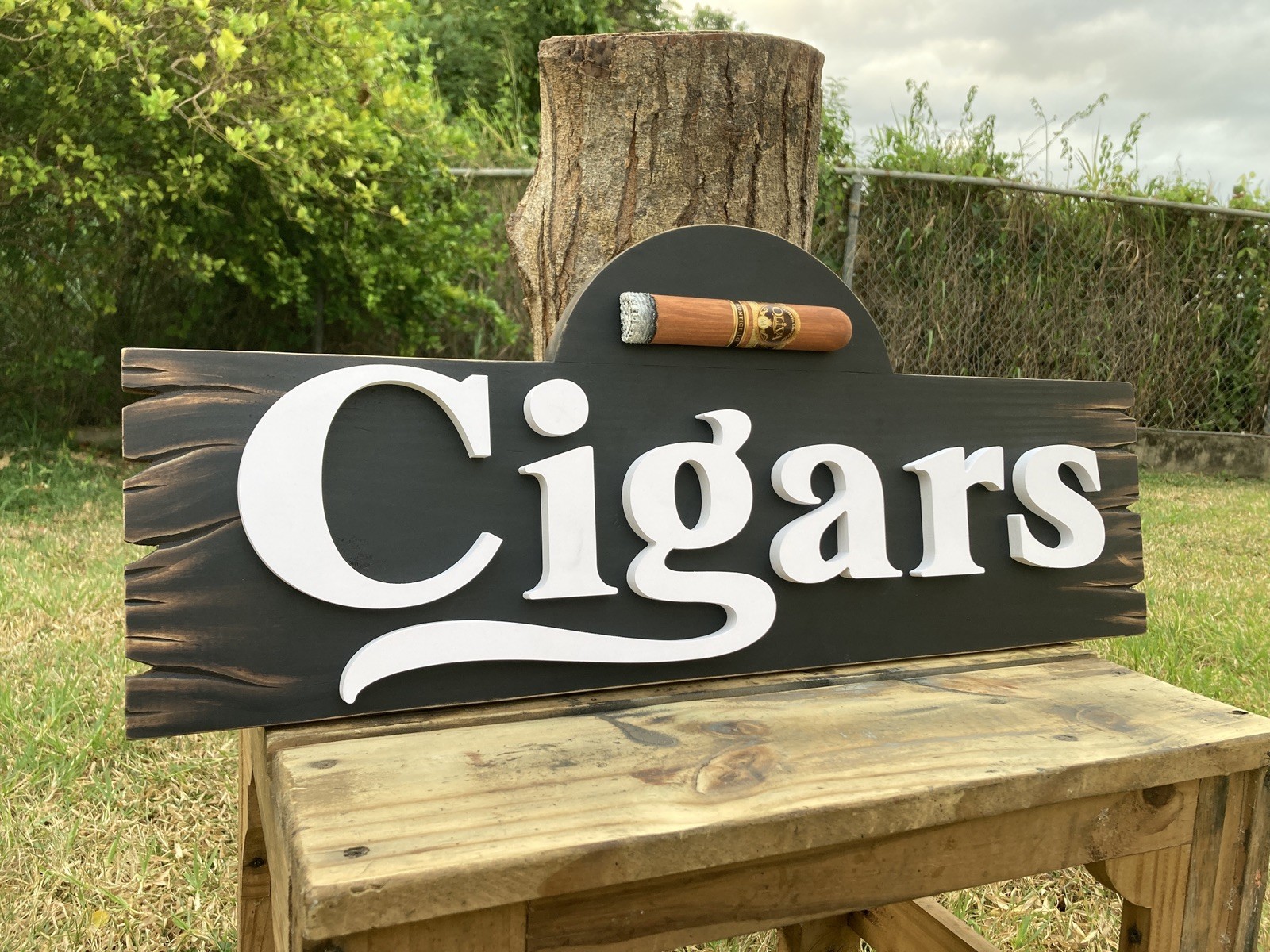 Cigar Lounge Whiskey Bar Bourbon Wood Sign 3D Rustic Tavern Antique Look