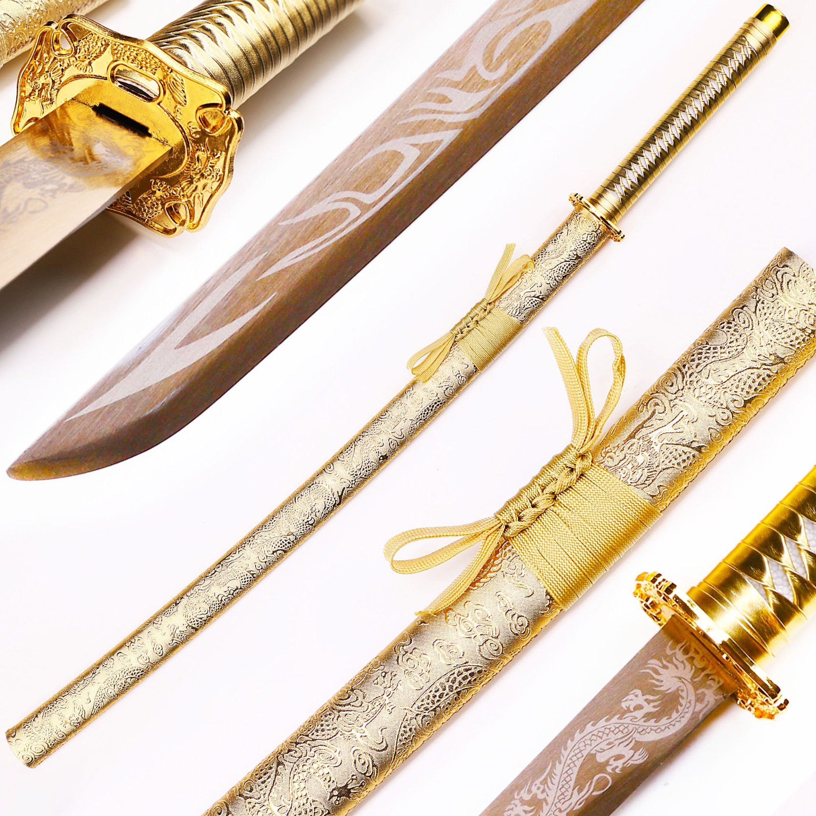 Handmade Katana With Golden Dragon Pattern Carving, 1095 High Carbon Steel Handmade Katana With Golden Dragon Pattern Carving, 1095 High Carbon Steel