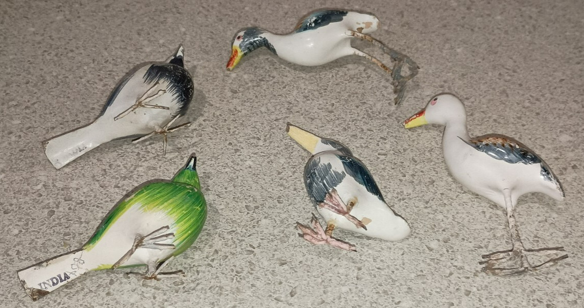 VTG Handcrafted India Bird Figures Decor 5 Piece Lot 