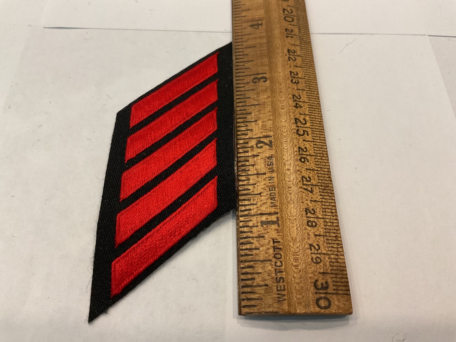 Police Years of Service embroidered 5 Hash Stripe Mark Red on Black Material Police Years of Service embroidered 5 Hash Stripe Mark Red on Black Material