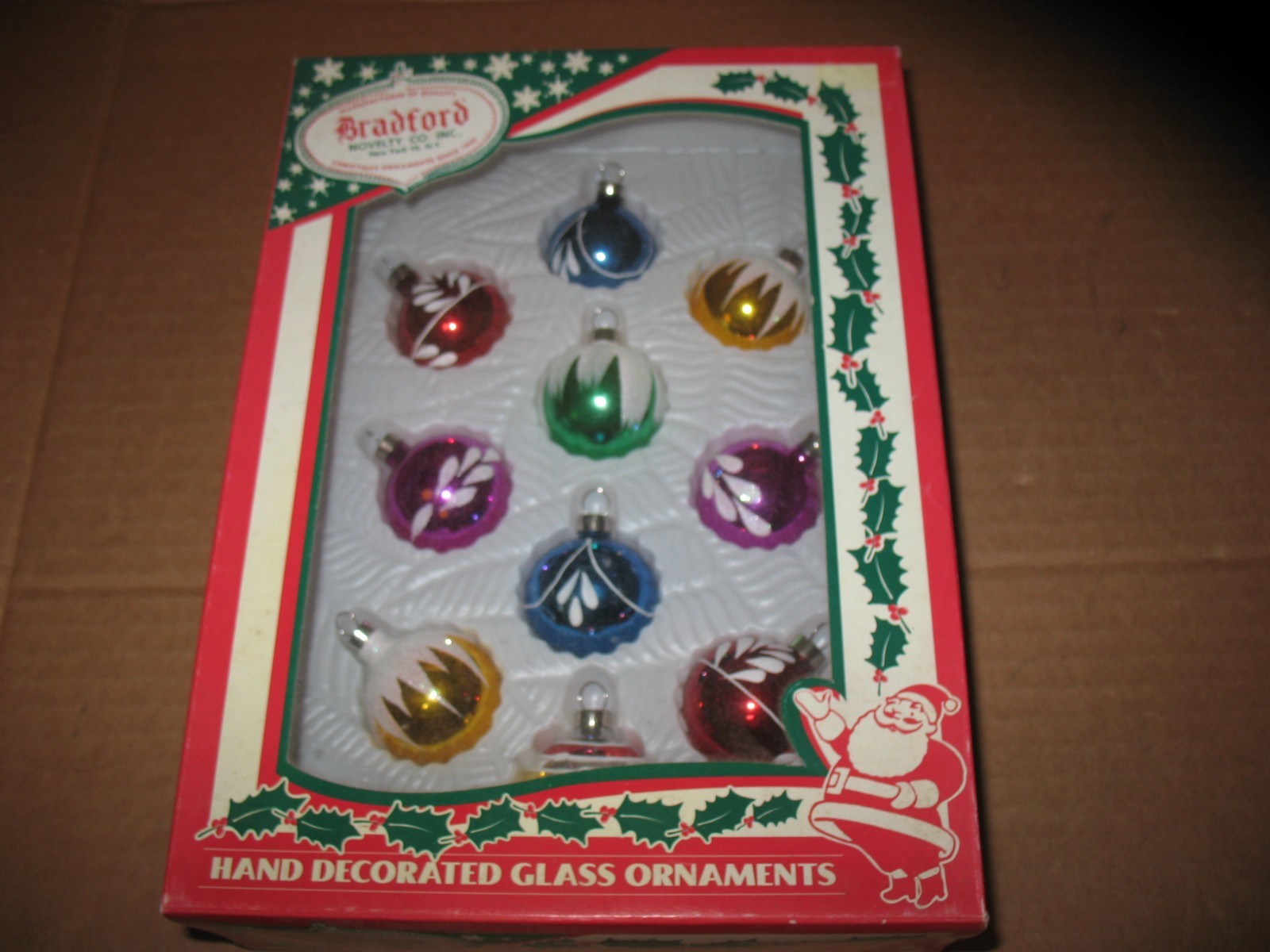 Vintage 2003 Bradford Hand Decorated Glass Christmas Ornaments Box Of 10