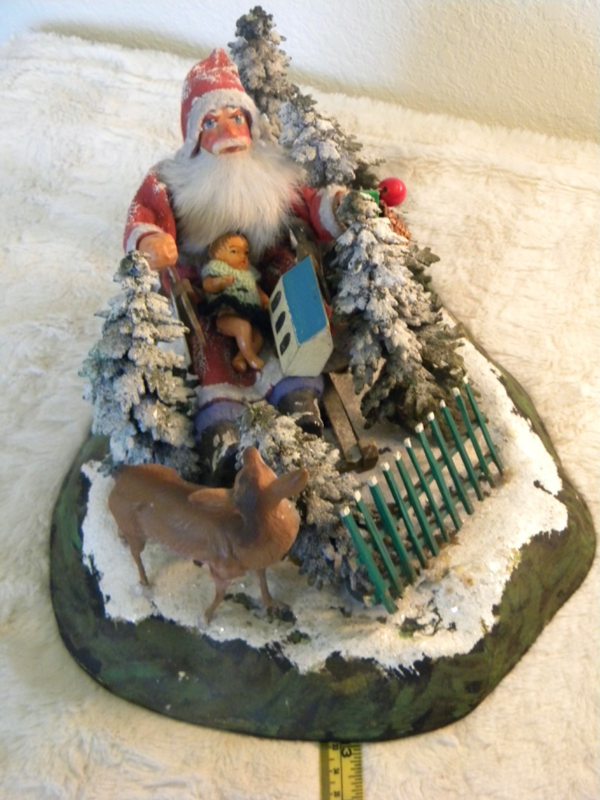 vintage Large Santa on sled with toys and deer vintage Large Santa on sled with toys and deer