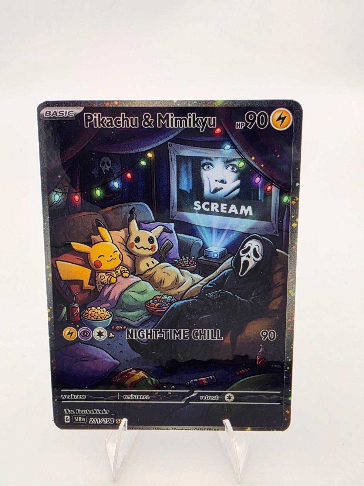 CUSTOM FAN ART Pikachu Mimikyu Night Time Holo Card