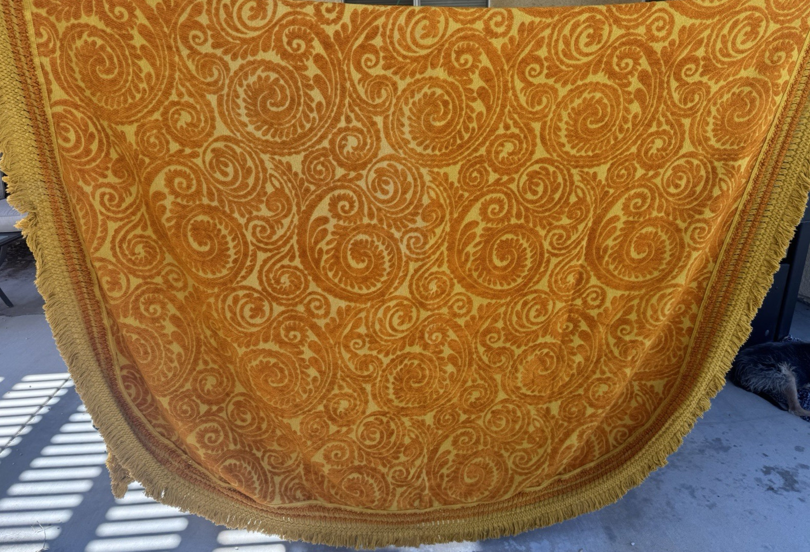 Vintage Fieldcrest Paisley Woven Bedspread Twin Burnt Orange Gold Fringe