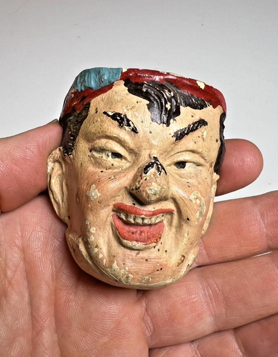 Antique Miniature Composition Mask c1900 Polychrome Cross Eyed Folk Art Carnival