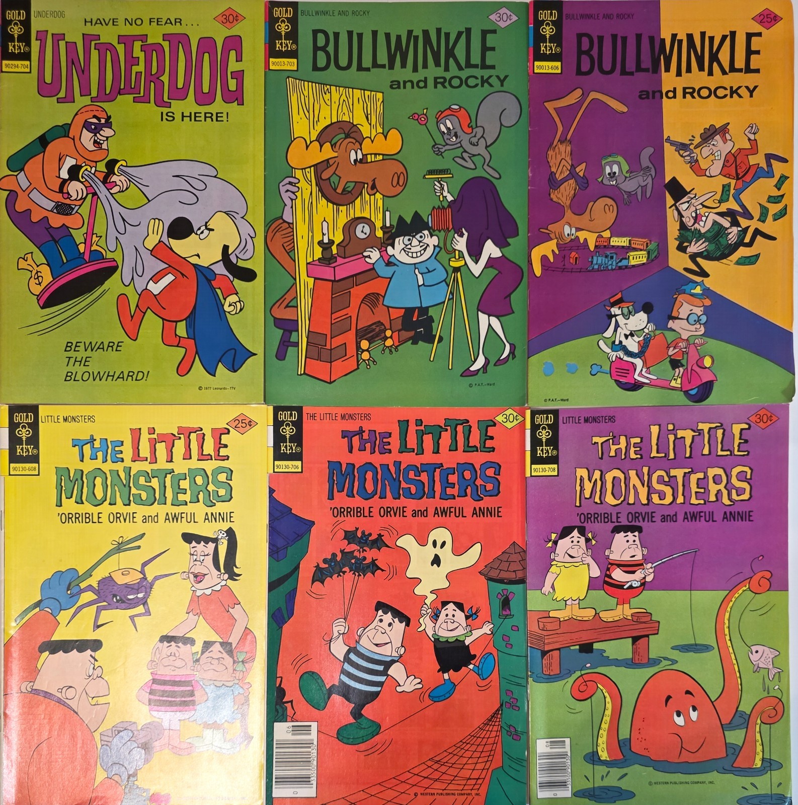 Bronze Age Gold Key Lot☆6 VF FN Underdog #12 Bullwinkle 12-15 Lil Monsters 35-41