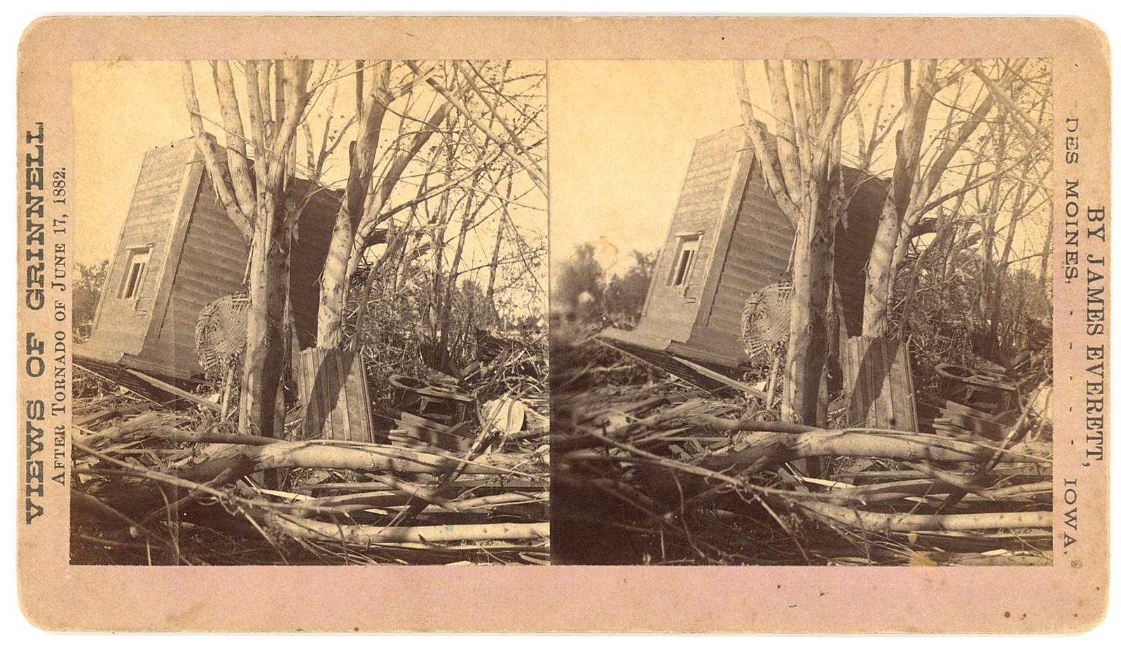 IOWA STEREOVIEW - Grinnell Tornado Ruins - James Everett c1882