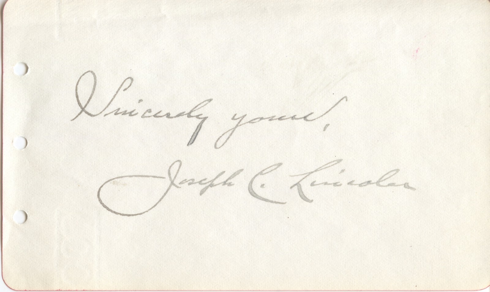 Joseph C Lincoln Signed Autograph Un Cut Album Page Cape Cod Stories Author VTG 