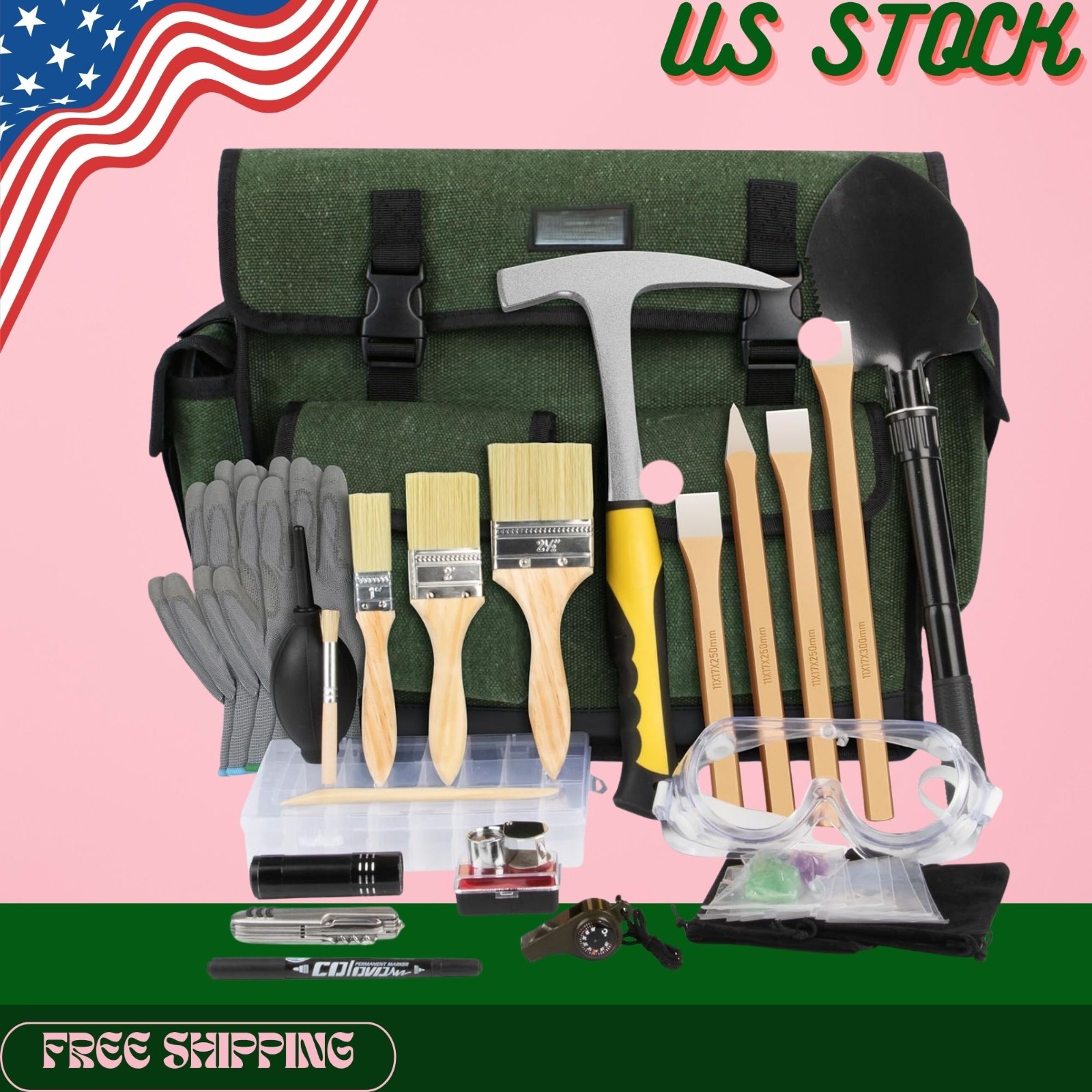 NEW 26PC Geology Rock Pick Hammer Kit Rock Hounding Equipment NEW 26PC Geology Rock Pick Hammer Kit Rock Hounding Equipment